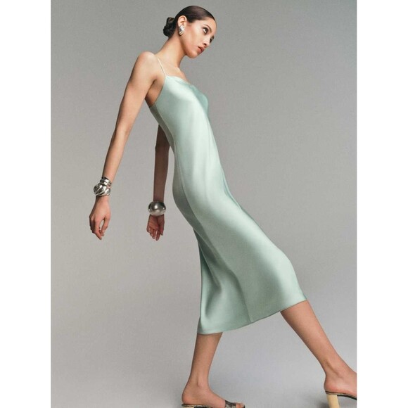 NWOT Reformation Cardi Silk Dress Elegant Mint Green Slip Dress Orig. $278 - Picture 5 of 14